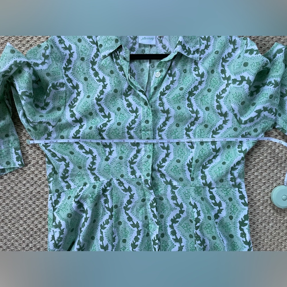 Julia Amory Green Block Print Patterned midi Maxi Shirt Dress size Large - Picture 5 of 7